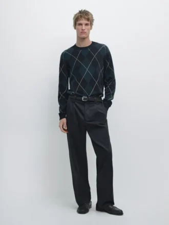 Puuvillaneulepusero, jossa on argyle-kuvio