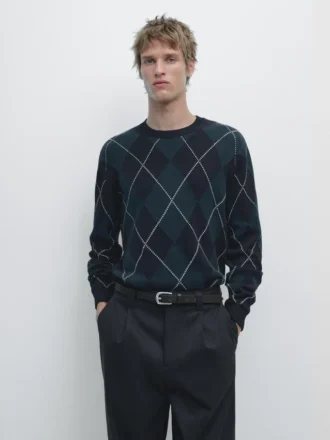 Puuvillaneulepusero, jossa on argyle-kuvio
