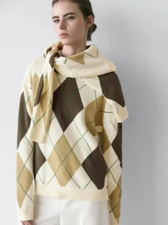 Puuvillaneulepusero, jossa on argyle-kuvio