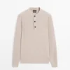 Puuvillaneulottu Henley-kauluksinen villaneule Puuvillaneulottu Henley-kauluksinen villaneule