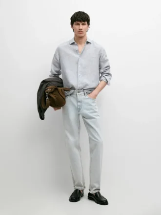 Raidallinen slim fit -linenpaita