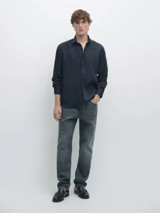 Slim Fit -kauluspaita, 100 % pellavaa