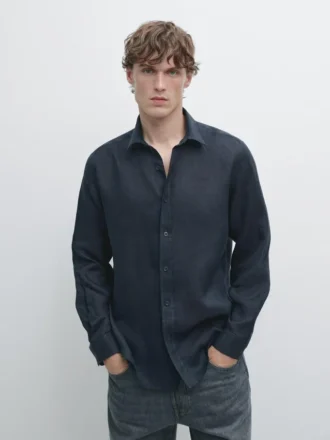 Slim Fit -kauluspaita, 100 % pellavaa